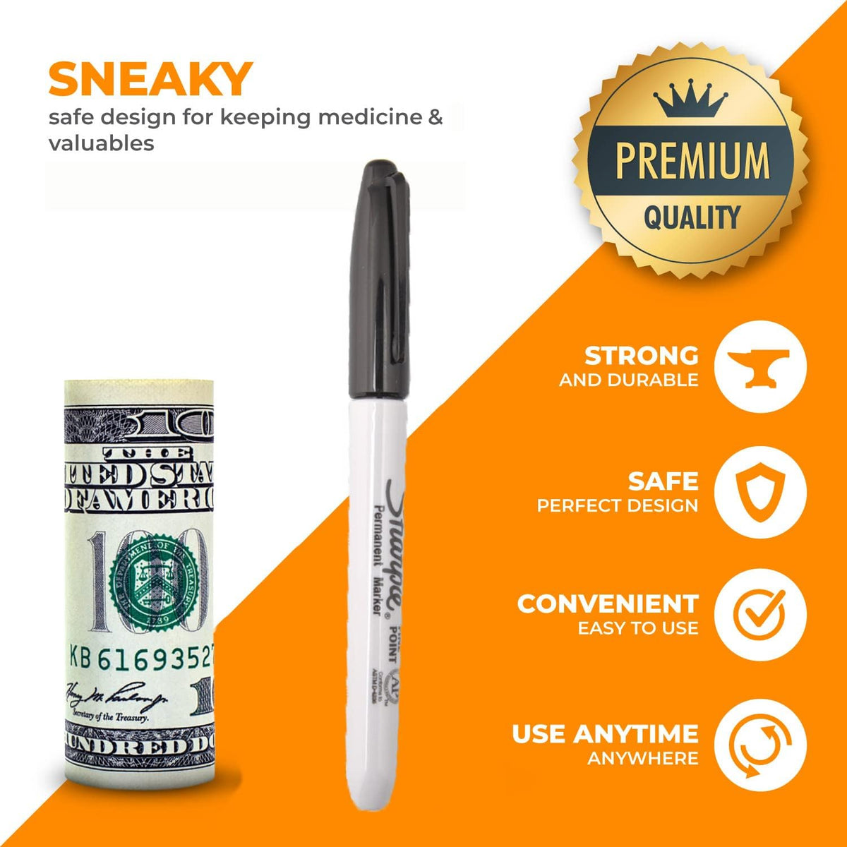 Realistic permanent marker hidden safe detail view