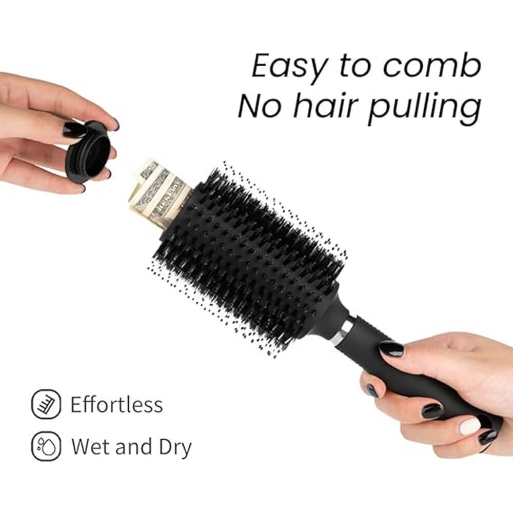 Hairbrush stash container open showing hidden compartment