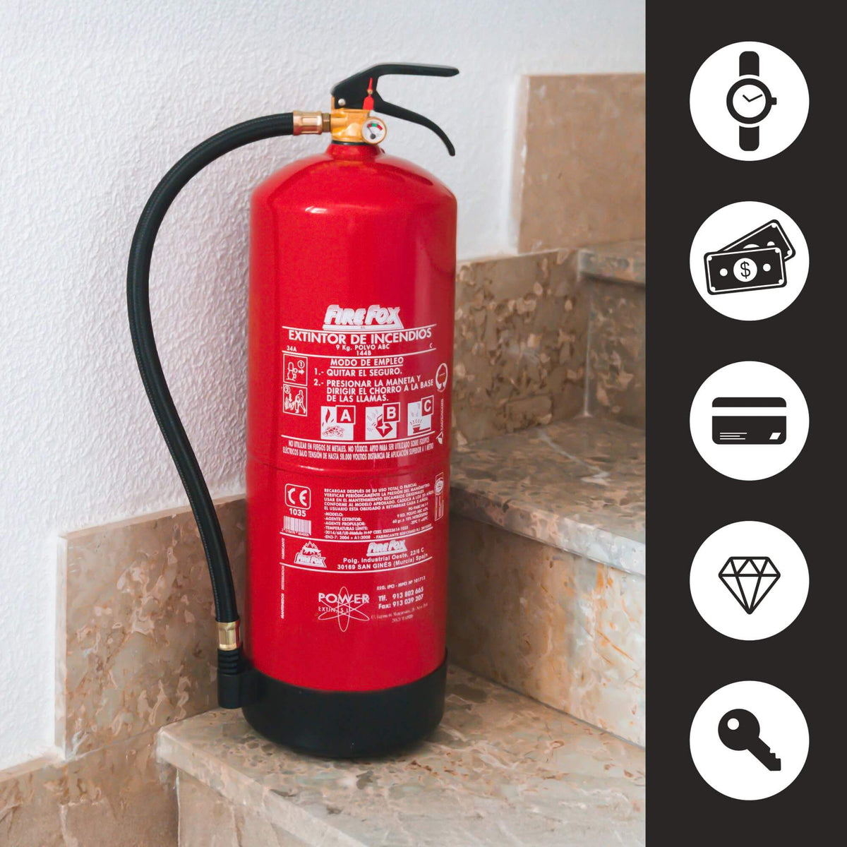 9 kg fire extinguisher diversion safe size reference