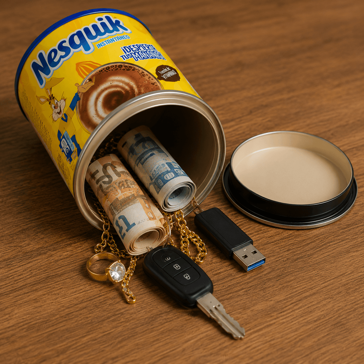 cocoa powder jar concealed storage compartment detail