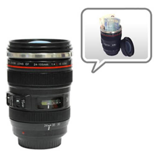 Camera lens stash container open showing hidden compartment