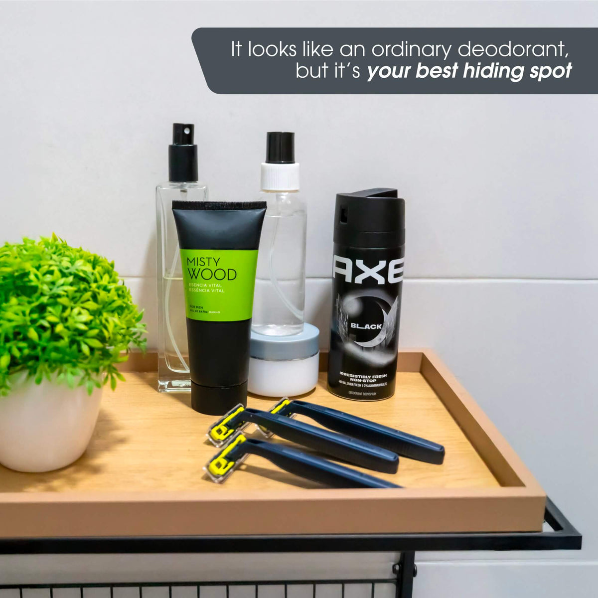 Deodorant stash container open showing hidden compartment