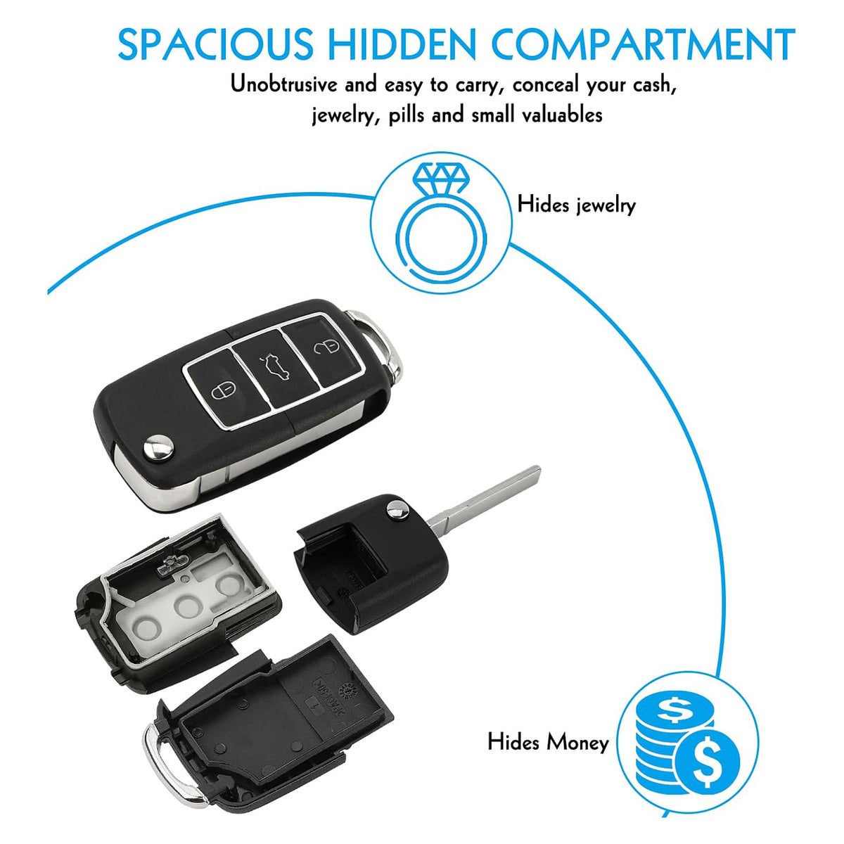 Realistic car key hidden safe detail view