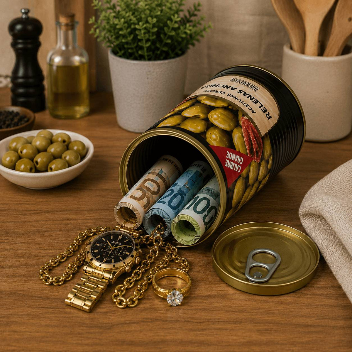 olive jar hidden compartment close-up