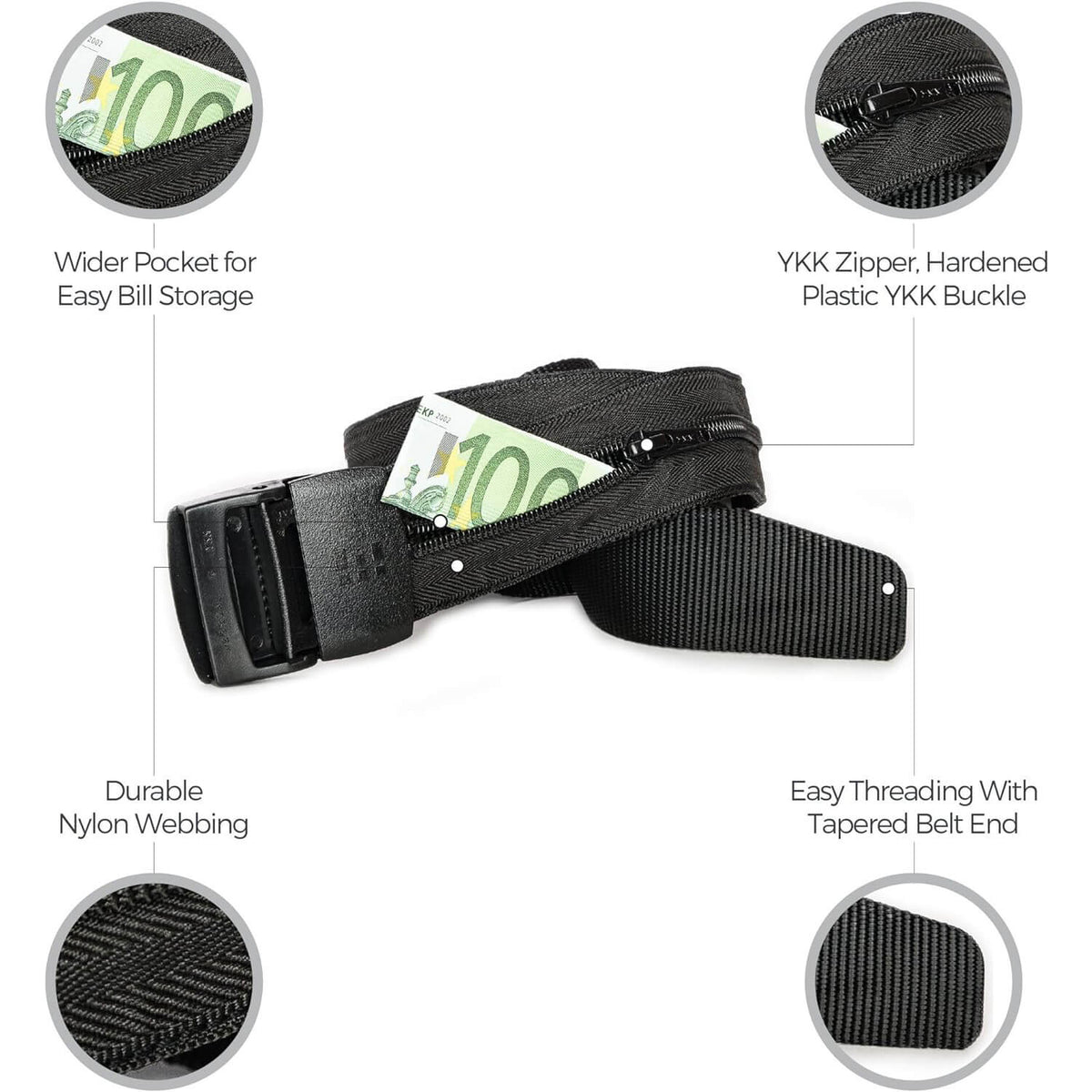 Travel money belt hidden compartment for cash and cards