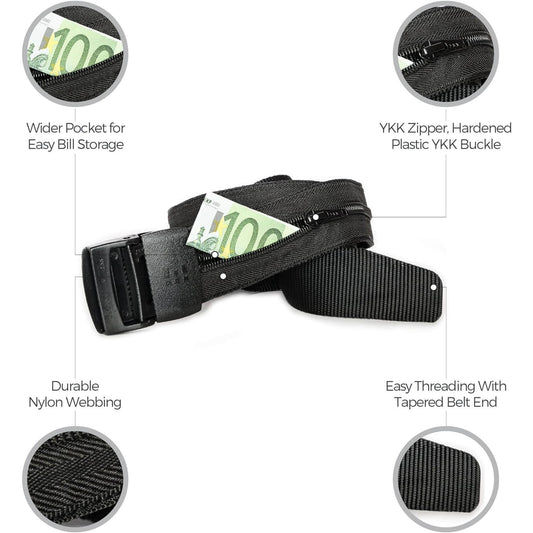 Travel money belt hidden compartment for cash and cards
