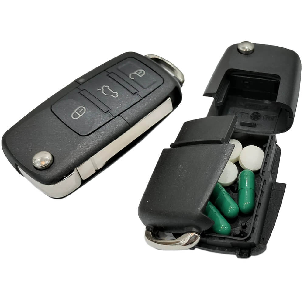 Hidden compartment car key for cash and SD cards