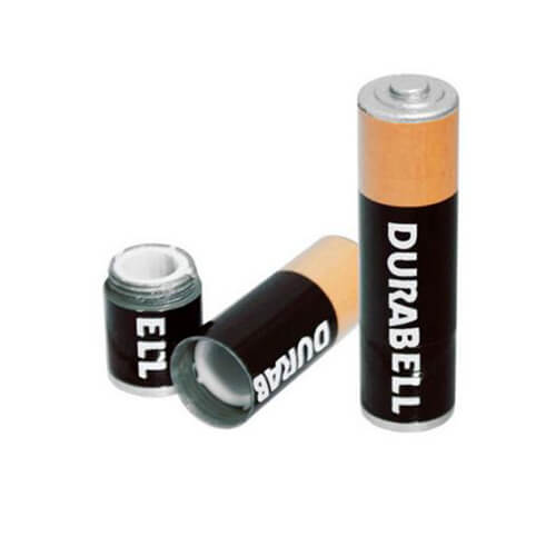 Battery stash container open showing hidden compartment
